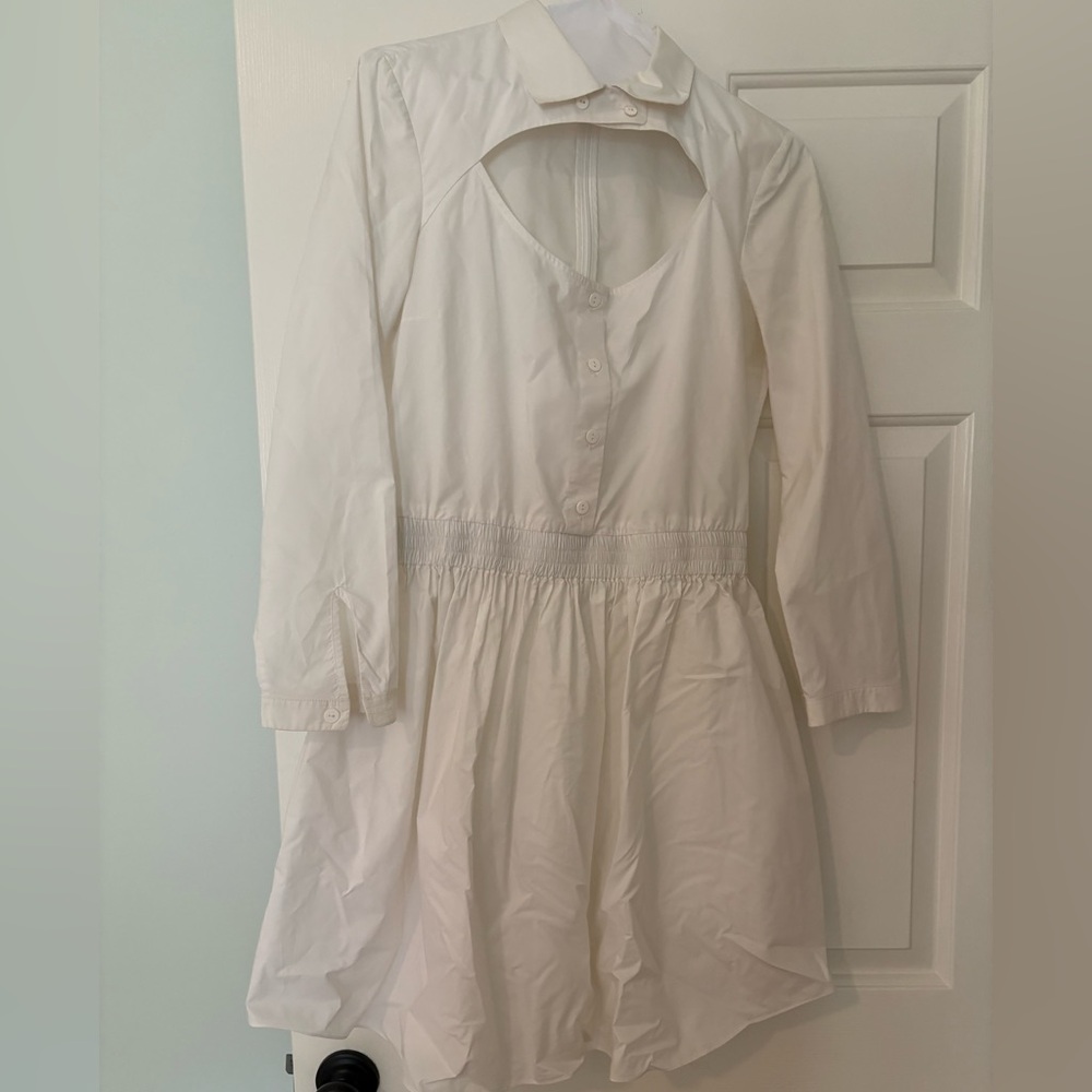 Carven White Long-Sleeve Dress with Collar